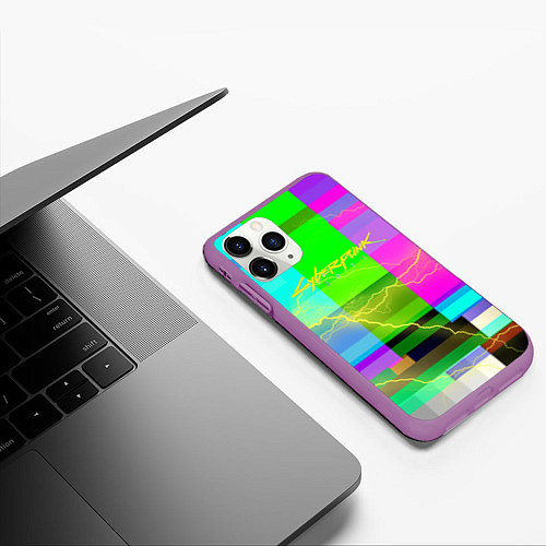 Чехол iPhone 11 Pro матовый Syberpunk молнии экран / 3D-Фиолетовый – фото 3