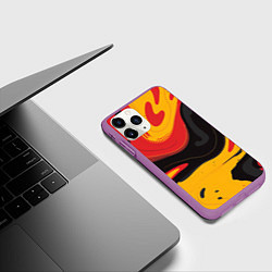 Чехол iPhone 11 Pro матовый Красные желтые оранжевые пятна краски, цвет: 3D-фиолетовый — фото 2