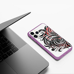 Чехол iPhone 11 Pro матовый Трайбл узоры цветы, цвет: 3D-фиолетовый — фото 2