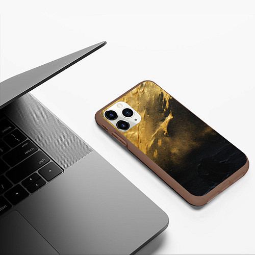 Чехол iPhone 11 Pro матовый Золотое напыление на черном / 3D-Коричневый – фото 3