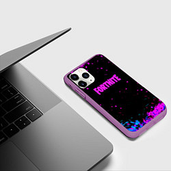 Чехол iPhone 11 Pro матовый Fortnite неоновые брызги красок, цвет: 3D-фиолетовый — фото 2