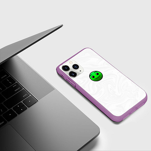 Чехол iPhone 11 Pro матовый Геометри Даш смайлик / 3D-Фиолетовый – фото 3