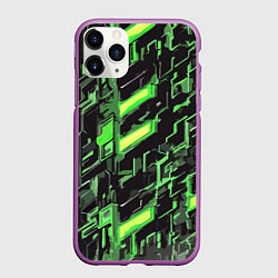 Чехол iPhone 11 Pro матовый Зелёные неоновые линии