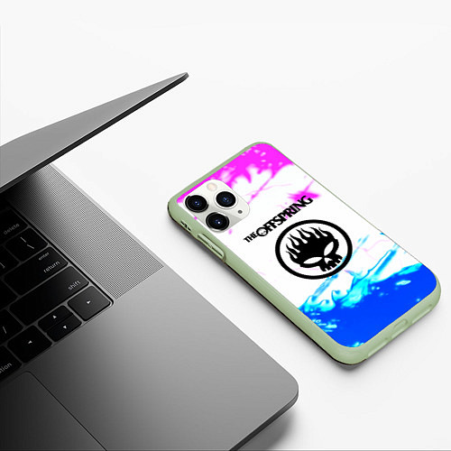 Чехол iPhone 11 Pro матовый The Offspring неоновая абстракция / 3D-Салатовый – фото 3