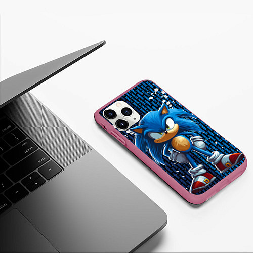 Чехол iPhone 11 Pro матовый Sonic - splash and logo / 3D-Малиновый – фото 3