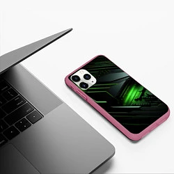Чехол iPhone 11 Pro матовый Металл и зеленый яркий неоновый свет, цвет: 3D-малиновый — фото 2