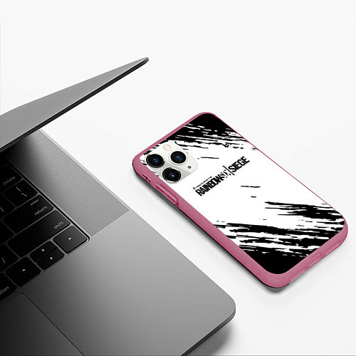 Чехол iPhone 11 Pro матовый Rainbow six краски штрихи / 3D-Малиновый – фото 3