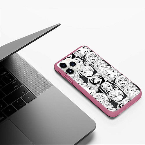 Чехол iPhone 11 Pro матовый Ahegao узор / 3D-Малиновый – фото 3