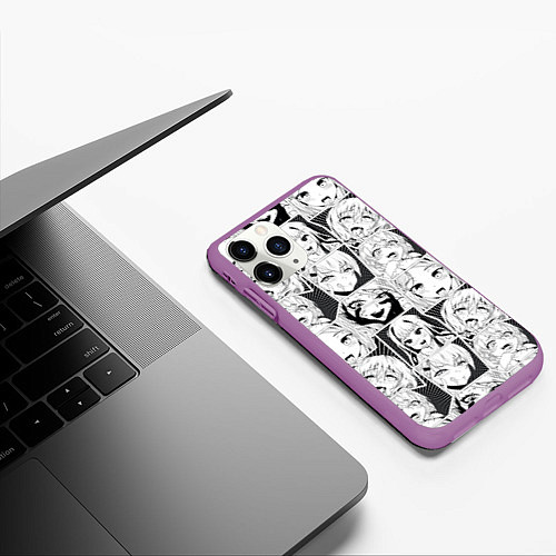 Чехол iPhone 11 Pro матовый Ahegao узор / 3D-Фиолетовый – фото 3