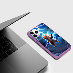 Чехол iPhone 11 Pro матовый Гром кот и молния, цвет: 3D-фиолетовый — фото 2