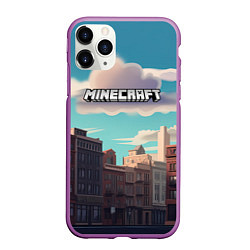 Чехол iPhone 11 Pro матовый Minecraft город и лого, цвет: 3D-фиолетовый