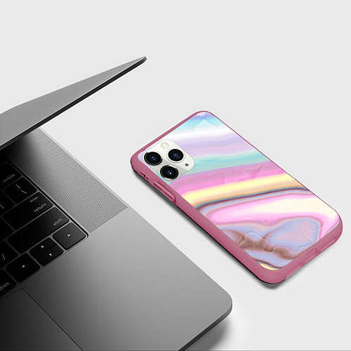 Чехол iPhone 11 Pro матовый Розово-голубой мрамор / 3D-Малиновый – фото 3