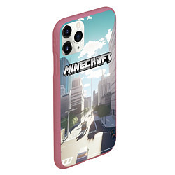 Чехол iPhone 11 Pro матовый Minecraft дневной город, цвет: 3D-малиновый — фото 2