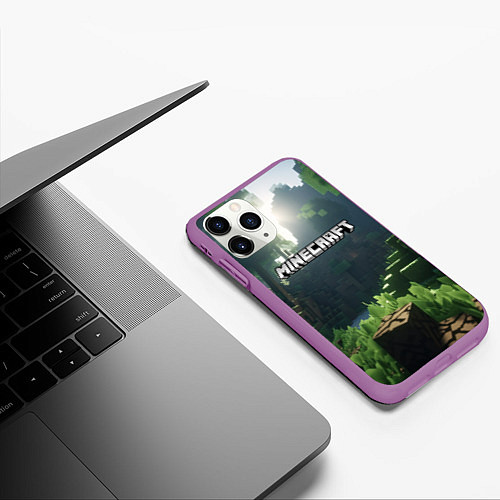 Чехол iPhone 11 Pro матовый Minecraft logo world / 3D-Фиолетовый – фото 3