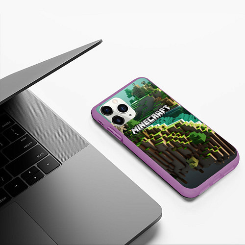 Чехол iPhone 11 Pro матовый Minecraft logo летняя карта / 3D-Фиолетовый – фото 3