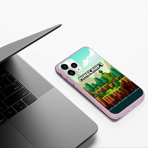 Чехол iPhone 11 Pro матовый Minecraft logo квадратный мир / 3D-Розовый – фото 3