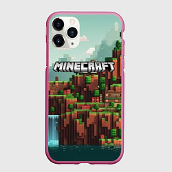 Чехол iPhone 11 Pro матовый Minecraft logo квадратный мир, цвет: 3D-малиновый