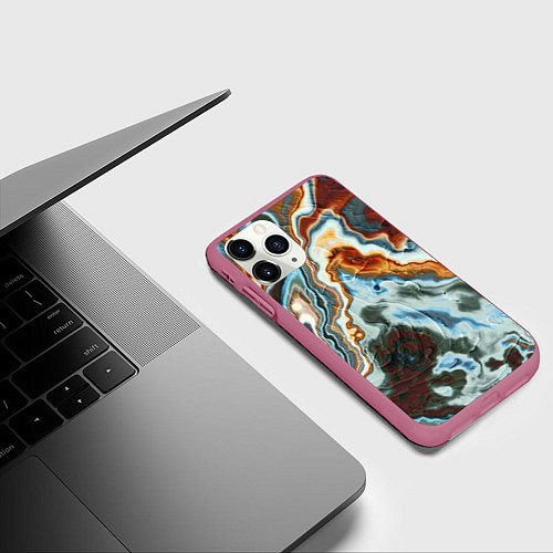 Чехол iPhone 11 Pro матовый Мраморная текстура / 3D-Малиновый – фото 3