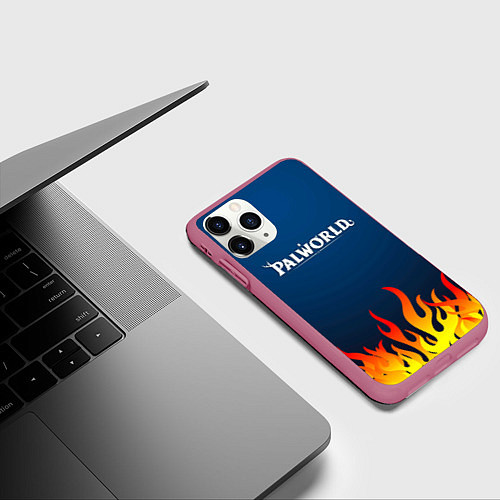 Чехол iPhone 11 Pro матовый Palworld logo fire / 3D-Малиновый – фото 3