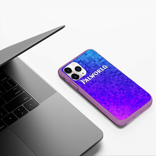 Чехол iPhone 11 Pro матовый Palworld лого на яркой мозаике / 3D-Фиолетовый – фото 3