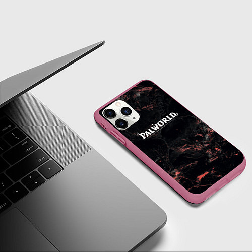Чехол iPhone 11 Pro матовый Palworld dark logo / 3D-Малиновый – фото 3