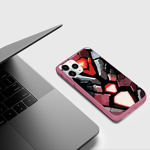 Чехол iPhone 11 Pro матовый Красная броня киберпанк / 3D-Малиновый – фото 3