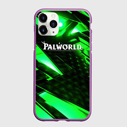 Чехол iPhone 11 Pro матовый Palworld logo green neon, цвет: 3D-фиолетовый
