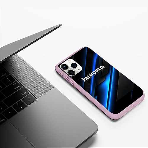 Чехол iPhone 11 Pro матовый Palworld logo blue neon abstract / 3D-Розовый – фото 3
