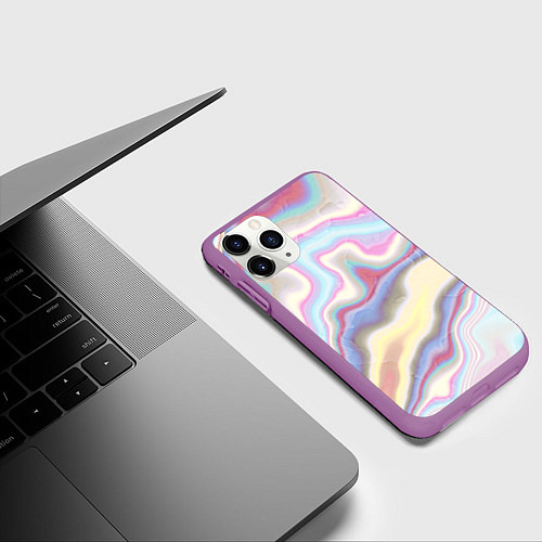 Чехол iPhone 11 Pro матовый Мрамор узор разноцветный / 3D-Фиолетовый – фото 3