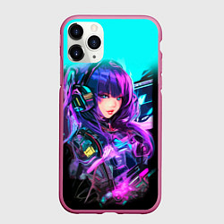 Чехол iPhone 11 Pro матовый Киберпанк Аниме девушка, цвет: 3D-малиновый
