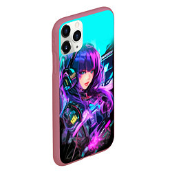 Чехол iPhone 11 Pro матовый Киберпанк Аниме девушка, цвет: 3D-малиновый — фото 2