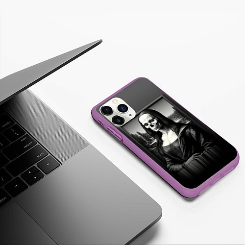 Чехол iPhone 11 Pro матовый Мона Лиза Black skull / 3D-Фиолетовый – фото 3