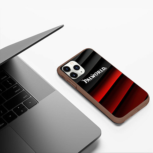 Чехол iPhone 11 Pro матовый Palworld logo black red abstract / 3D-Коричневый – фото 3