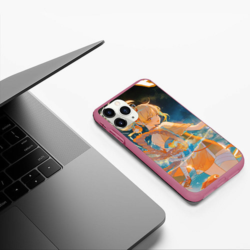 Чехол iPhone 11 Pro матовый Genshin Impact Ёимия smile / 3D-Малиновый – фото 3