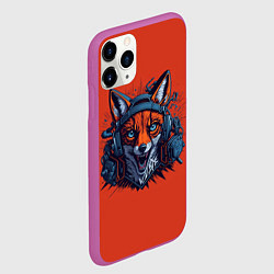 Чехол iPhone 11 Pro матовый Злой лис в наушниках от нейросети, цвет: 3D-фиолетовый — фото 2