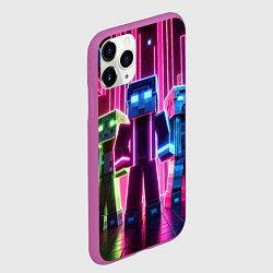 Чехол iPhone 11 Pro матовый Minecraft characters - neon glow, цвет: 3D-фиолетовый — фото 2