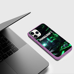 Чехол iPhone 11 Pro матовый Minecraft logo зеленый мир, цвет: 3D-фиолетовый — фото 2