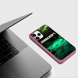 Чехол iPhone 11 Pro матовый Minecraft logo зеленый яркий мир, цвет: 3D-малиновый — фото 2
