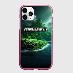 Чехол iPhone 11 Pro матовый Minecraft logo зеленый мир, цвет: 3D-малиновый