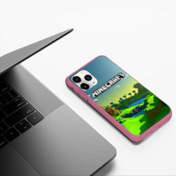 Чехол iPhone 11 Pro матовый Minecraft logo зеленый летний мир, цвет: 3D-малиновый — фото 2