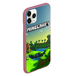 Чехол iPhone 11 Pro матовый Minecraft logo зеленый летний мир, цвет: 3D-малиновый — фото 2