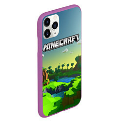 Чехол iPhone 11 Pro матовый Minecraft logo зеленый летний мир, цвет: 3D-фиолетовый — фото 2