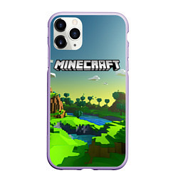 Чехол iPhone 11 Pro матовый Minecraft logo зеленый летний мир, цвет: 3D-светло-сиреневый