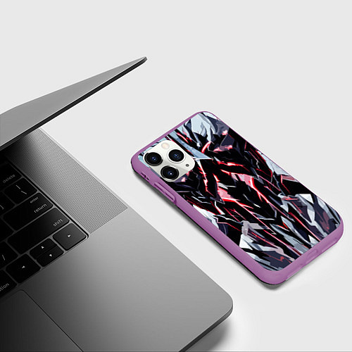 Чехол iPhone 11 Pro матовый Чёрно-красная агрессивная абстракция на белом фоне / 3D-Фиолетовый – фото 3