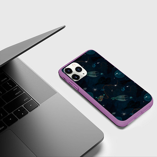 Чехол iPhone 11 Pro матовый Глубокий океан / 3D-Фиолетовый – фото 3
