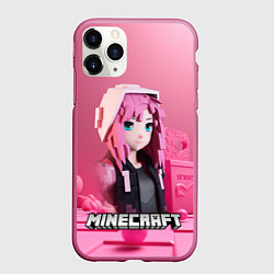 Чехол iPhone 11 Pro матовый Minecraft девушка в розовом, цвет: 3D-малиновый