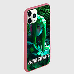 Чехол iPhone 11 Pro матовый Minecraft девушка зеленый мир, цвет: 3D-малиновый — фото 2
