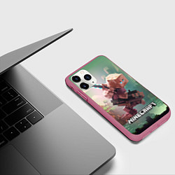Чехол iPhone 11 Pro матовый Персонаж Minecraft ниндзя в прыжке, цвет: 3D-малиновый — фото 2
