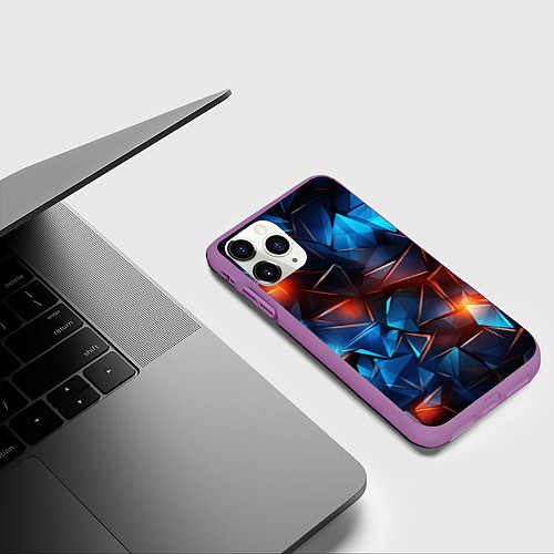 Чехол iPhone 11 Pro матовый Синие и красные осколки стекла / 3D-Фиолетовый – фото 3