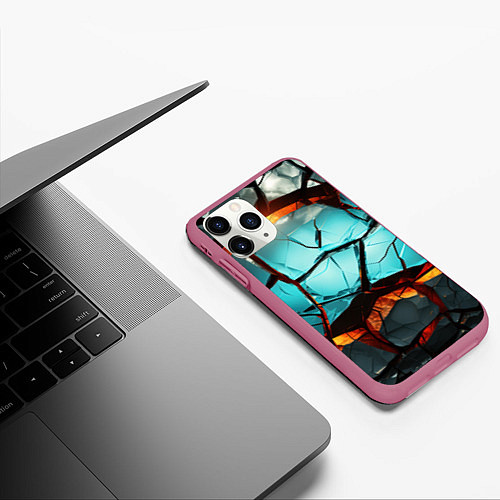Чехол iPhone 11 Pro матовый Абстрактные камни разломленные / 3D-Малиновый – фото 3